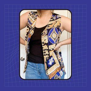 Vintage 80's-90's Bobbie Brooks Blue Patterned Vest Versace Inspired Print